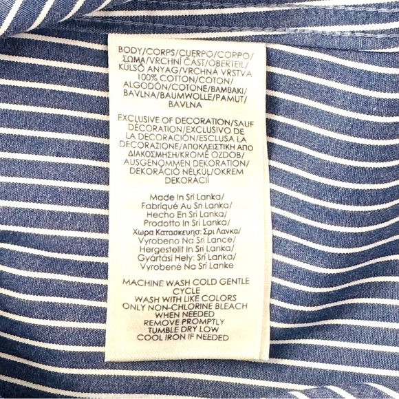 CHAPS Blue White Striped Long Sleeve Button Pinstripes Blouse Sz Medium - Picture 9 of 13